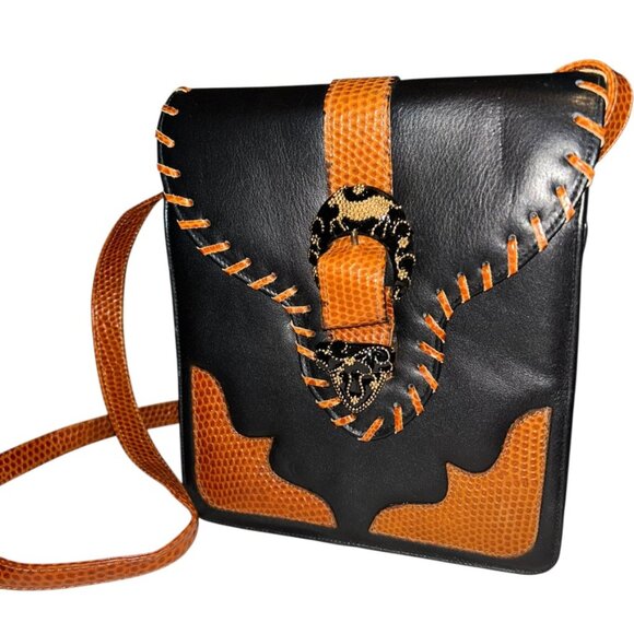 Vivian Sender Vintage black brown WESTERN COWGIRL RODEO flap cross body bag - Picture 2 of 9